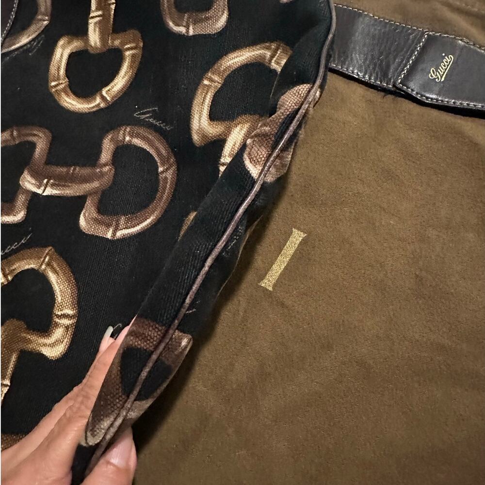 Rare vintage Gucci Half Moon bamboo Horsebit canvas & leather hobo brown black - Picture 16 of 17